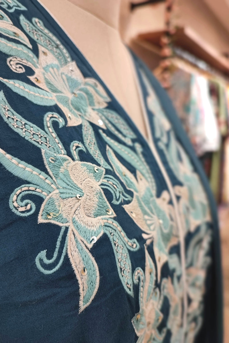 Teal Blue Cotton Suit Set with Embroidery Highlights – Elegant Kurta Pant with Dupatta