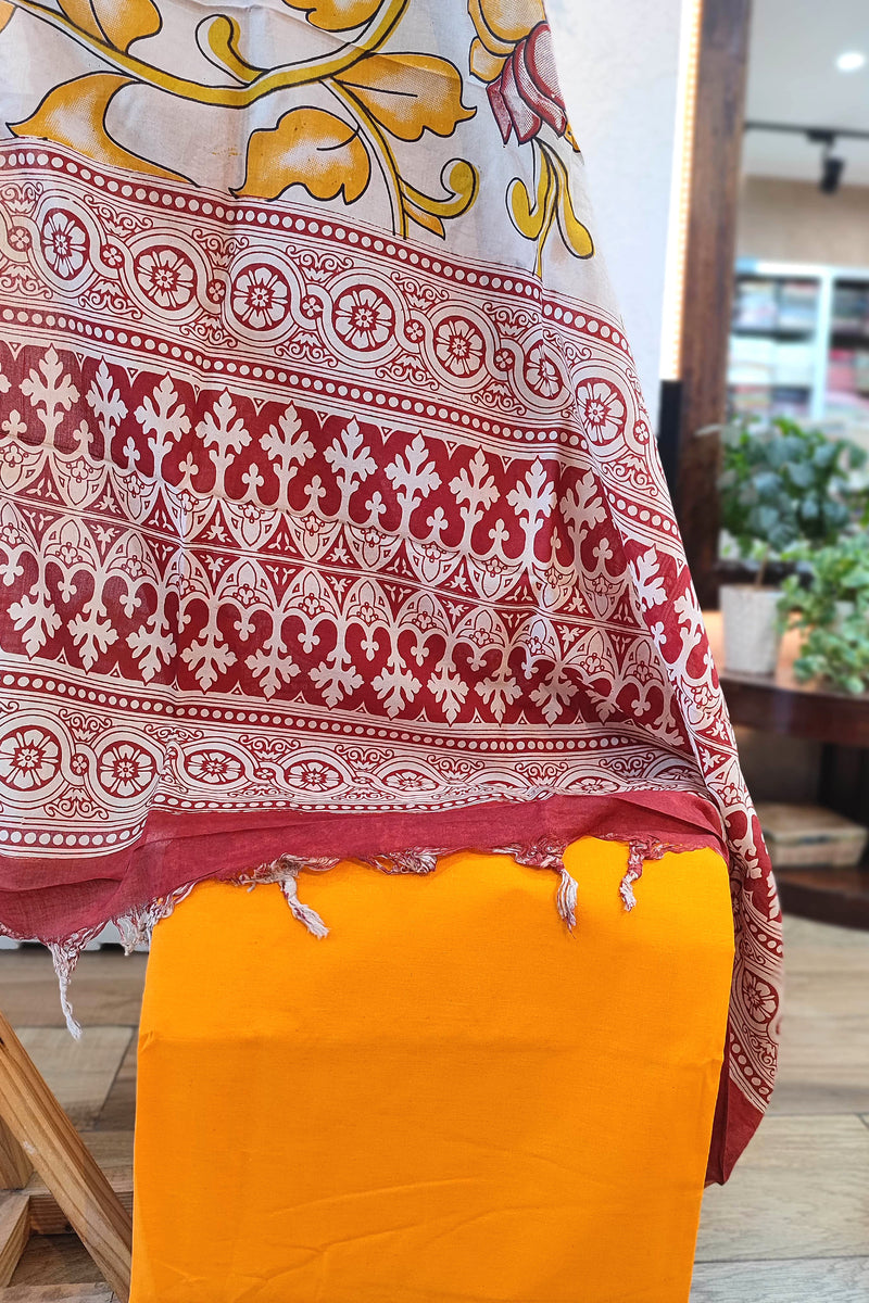 Maroon Handloom Cotton Suit Material with Kalamkari Cotton Silk Dupatta