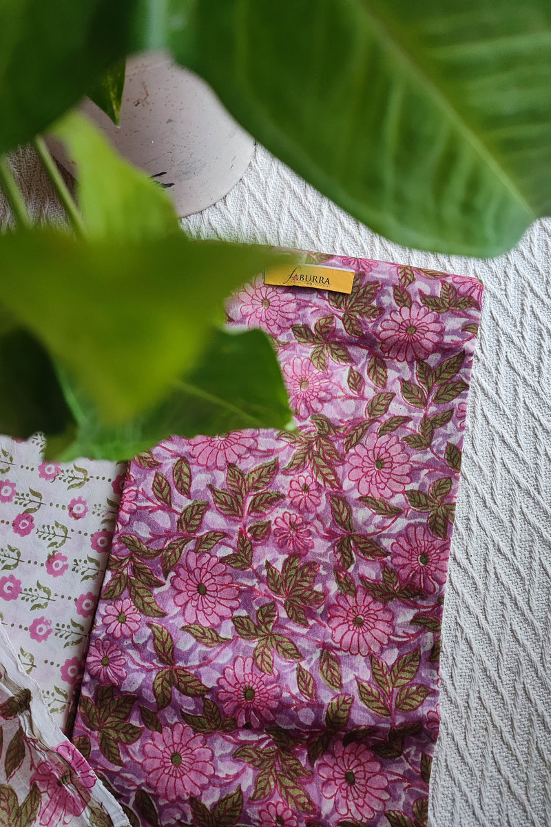 Pink Floral Chanderi Silk Unstitched Suit with Chanderi Silk Dupatta & Cotton Bottom – Elegant Printed Set