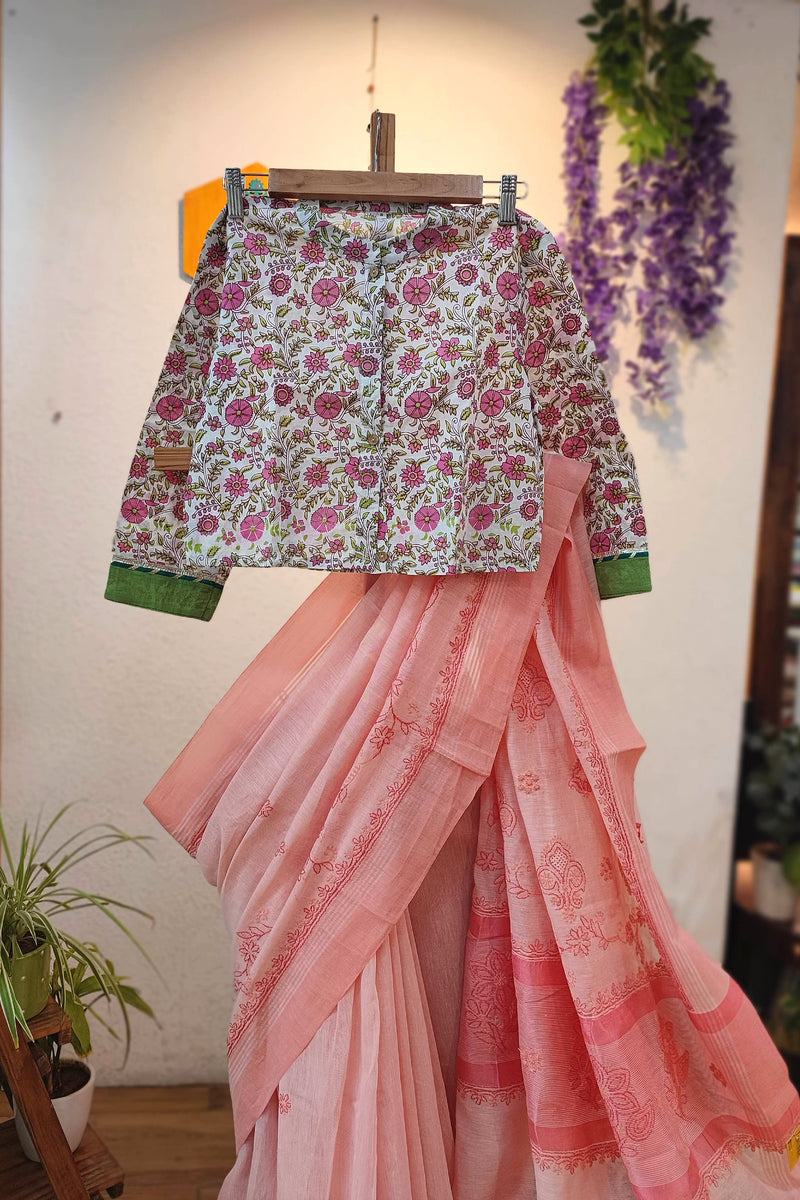 Lucknowi Chikankari Saree – Peach Pink Embroidered Saree for Women