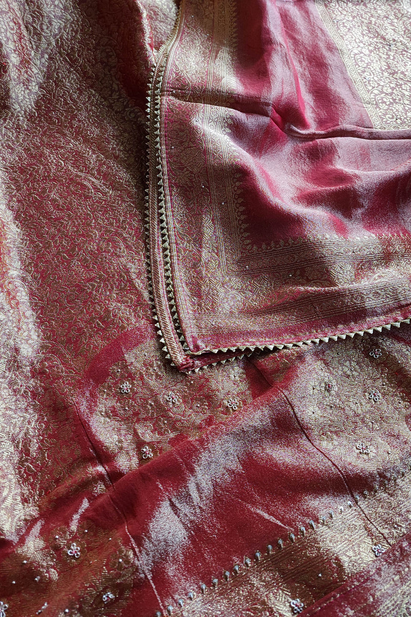 Wine Banarasi Brocade Party Wear Suit Material with Fine Dabka Work
