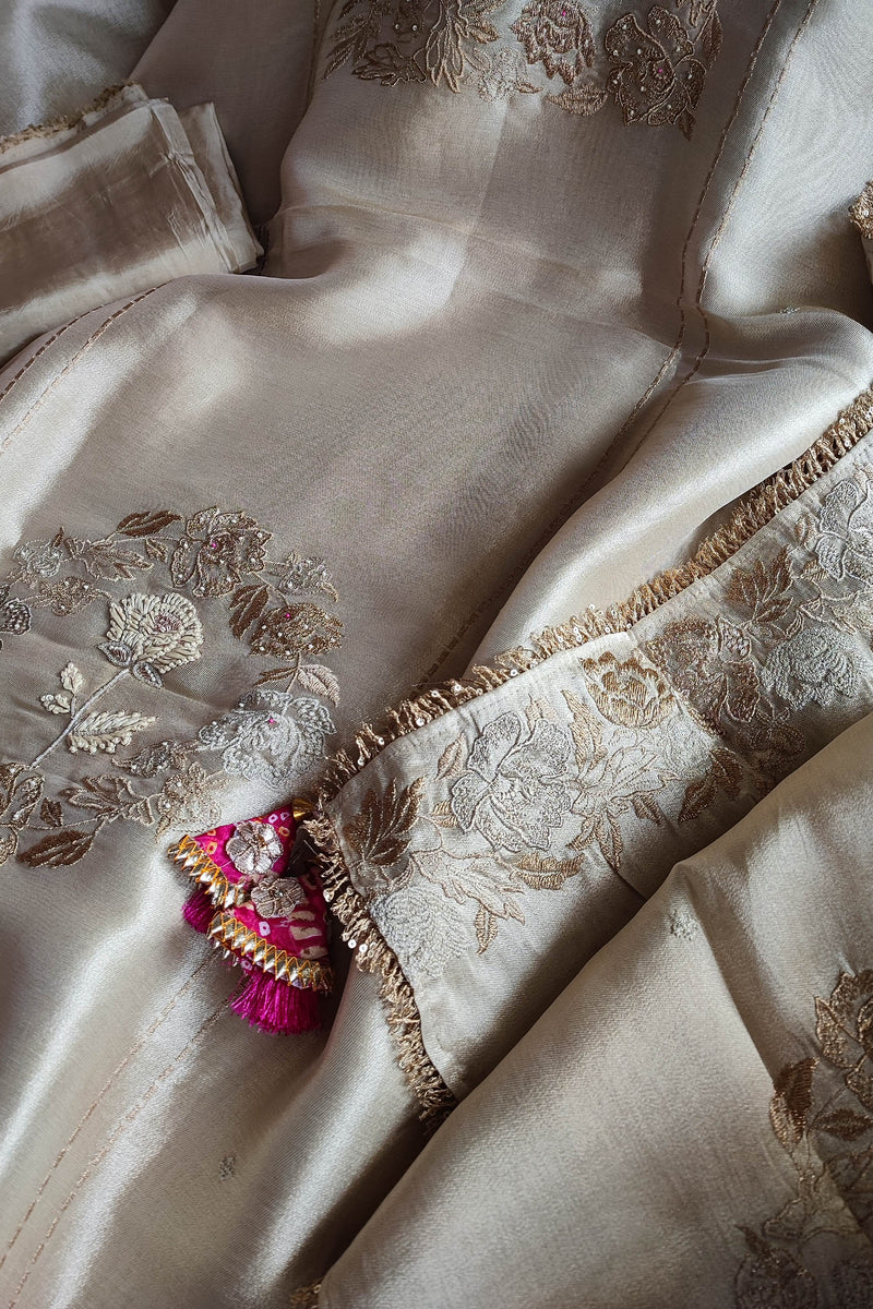 Soft Tissue Party Wear Suit Material with Intricate Embroidery