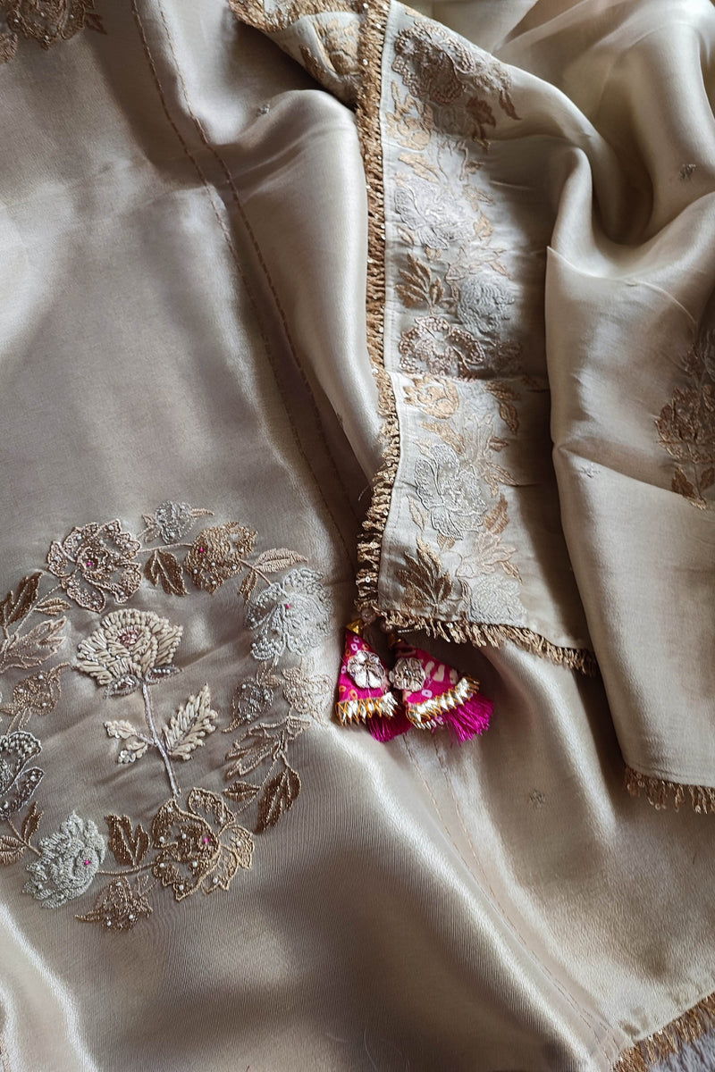 Soft Tissue Party Wear Suit Material with Intricate Embroidery