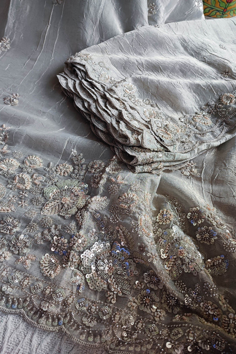 Crushed Organza Party Wear Suit Material with Cutdana Work