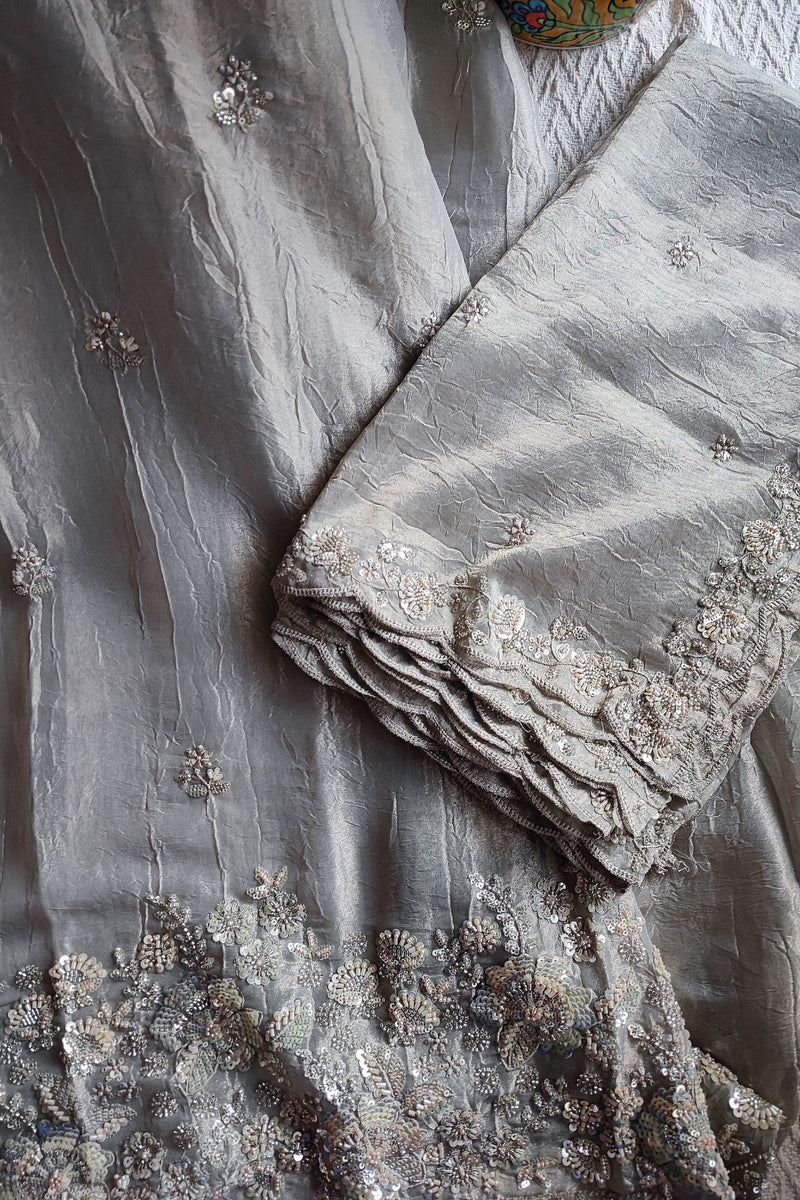Crushed Organza Party Wear Suit Material with Cutdana Work