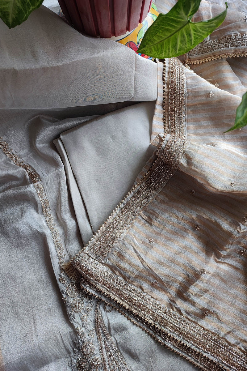 Dual-Tone Soft Tissue Suit Material with Heavy Handwork