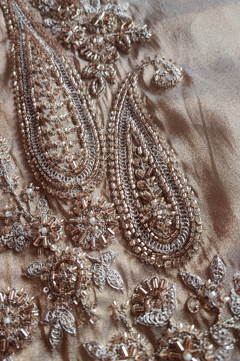 Dual-Tone Soft Tissue Suit Material with Heavy Handwork
