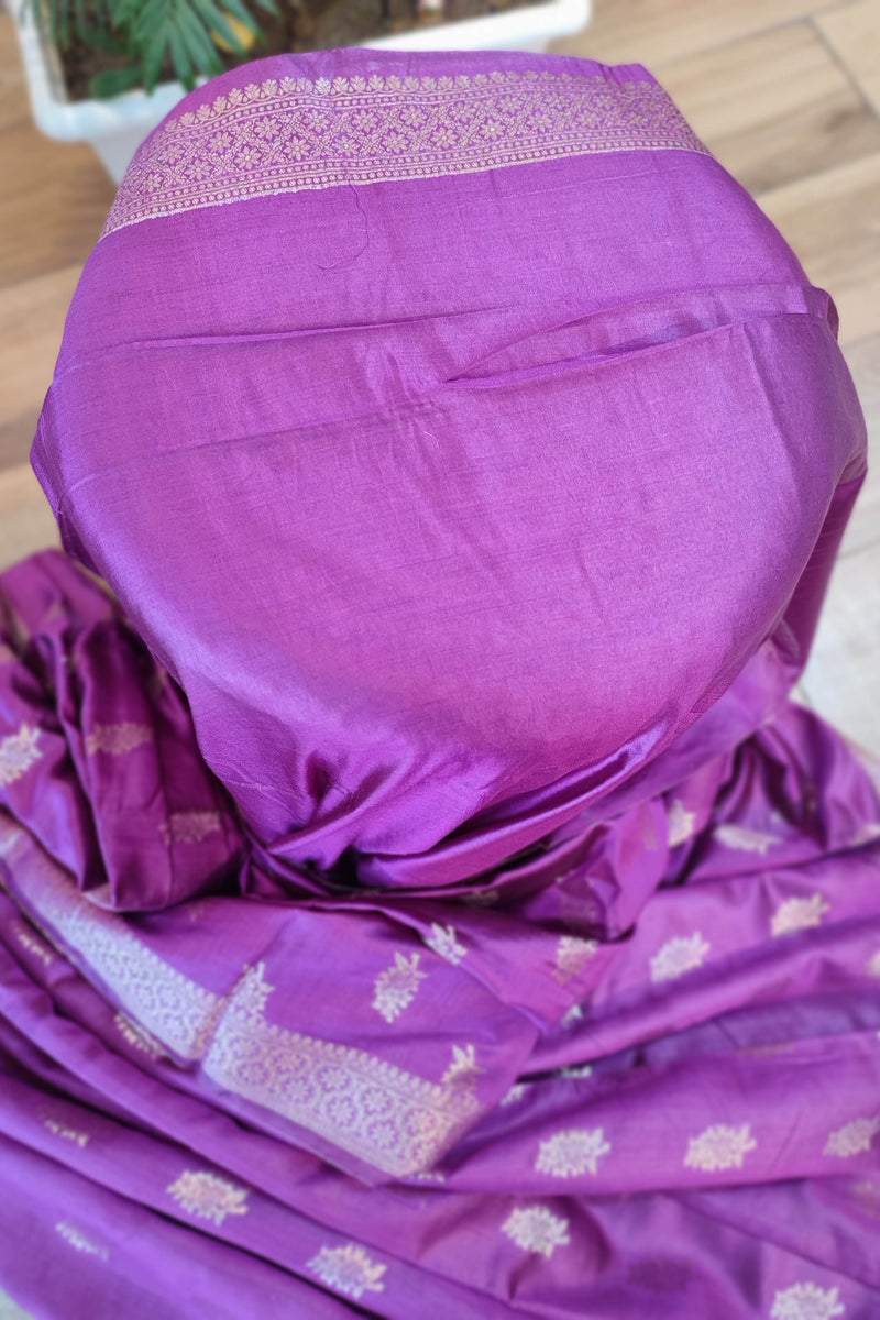 Purple Banarasi Silk Saree with Traditional Woven Butti & Rich Border