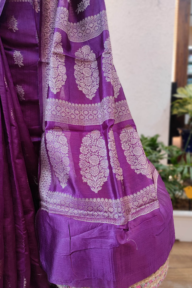 Purple Banarasi Silk Saree with Traditional Woven Butti & Rich Border