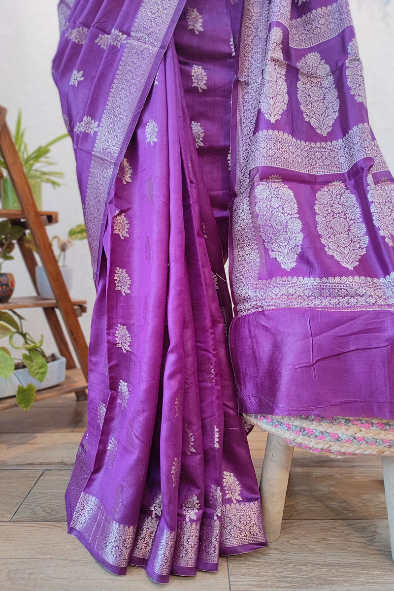 Purple Banarasi Silk Saree with Traditional Woven Butti & Rich Border