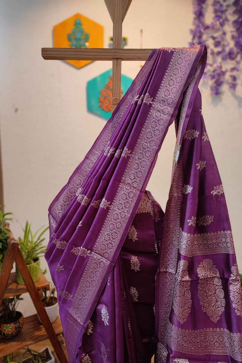 Purple Banarasi Silk Saree with Traditional Woven Butti & Rich Border