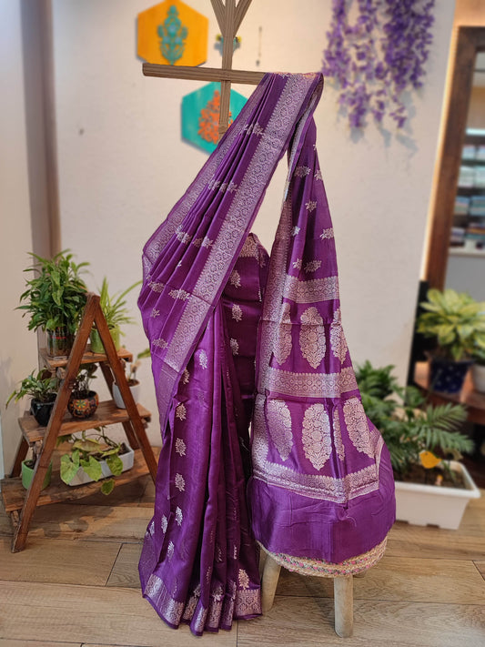 Purple Banarasi Silk Saree with Traditional Woven Butti & Rich Border