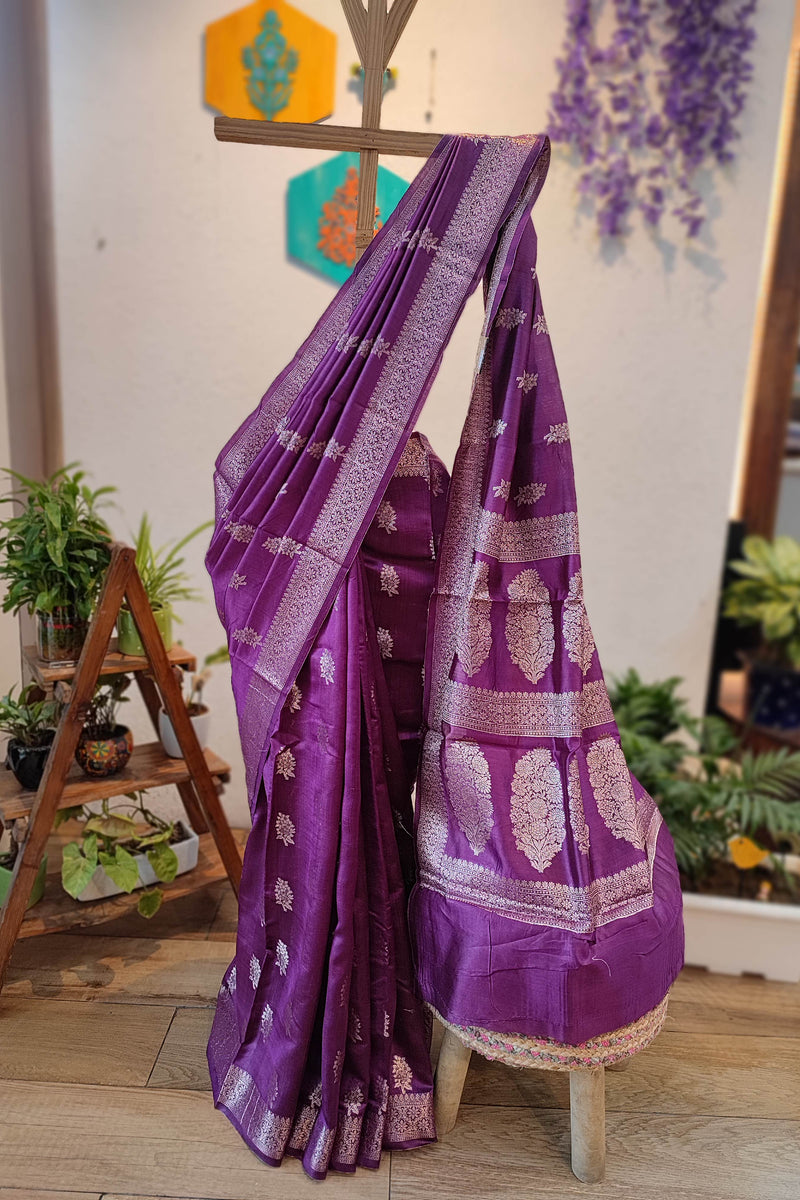 Purple Banarasi Silk Saree with Traditional Woven Butti & Rich Border