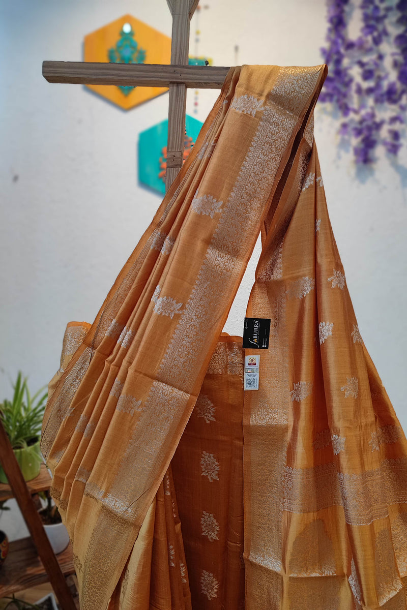 Orange Banarasi Silk Saree with Zari Butti & Rich Woven Pallu