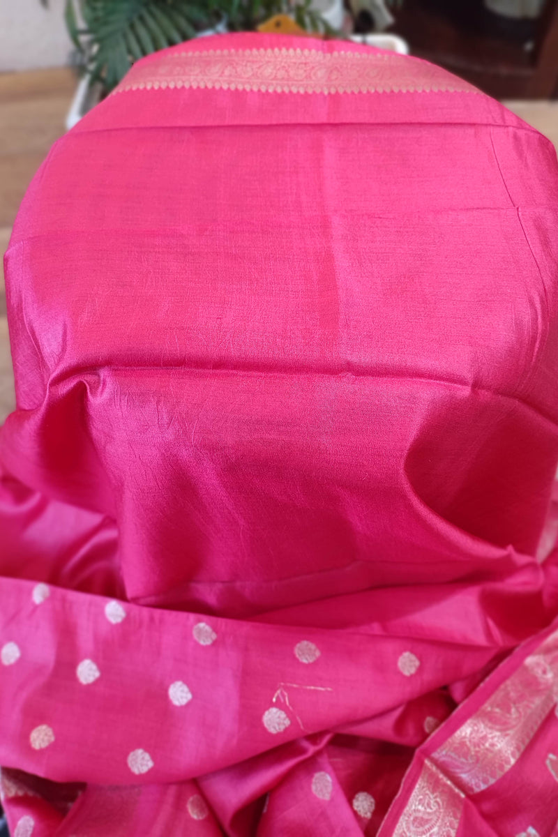 Pink Banarasi Silk Saree with Zari Butti & Paisley Woven Pallu