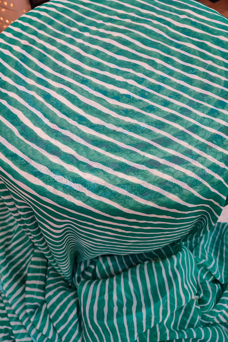 Teal Green Lehariya Semi-Georgette Saree with Gotta Patti Border Work