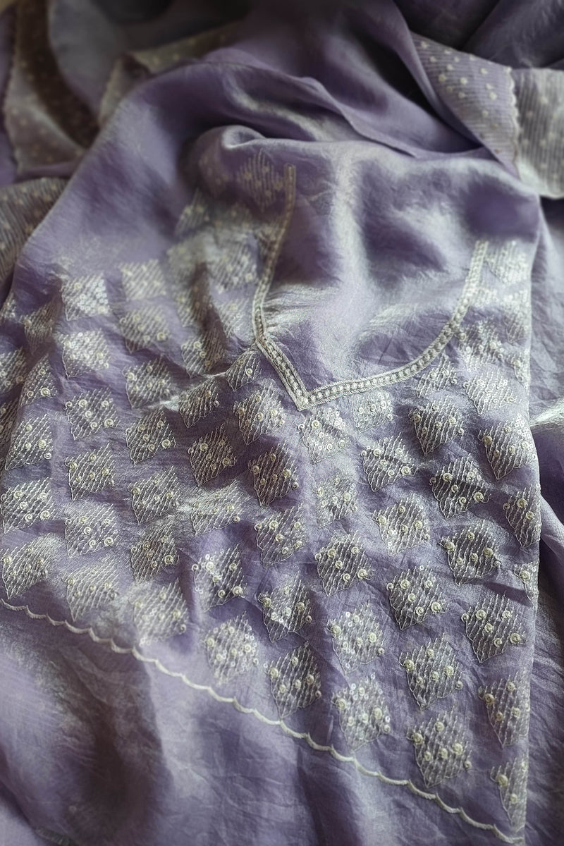 Lavender Organza silk Saree with Embellished Border
