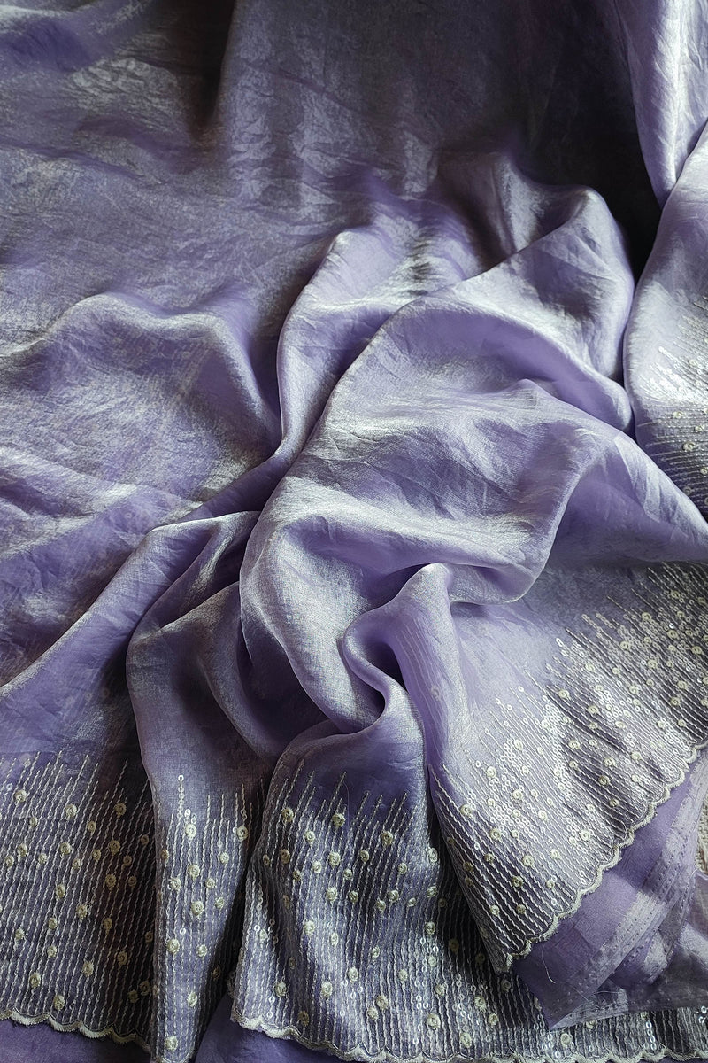 Lavender Organza silk Saree with Embellished Border