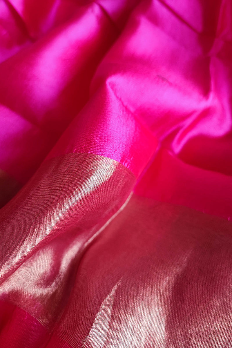 Hot Pink Pure Silk by Silk Banarasi Unstitched Suit Material with Golden Buti Work