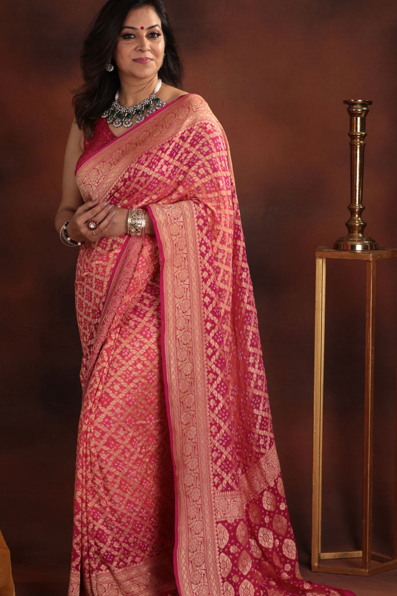 Blush PinK Pure Georgette Banarsi Saree