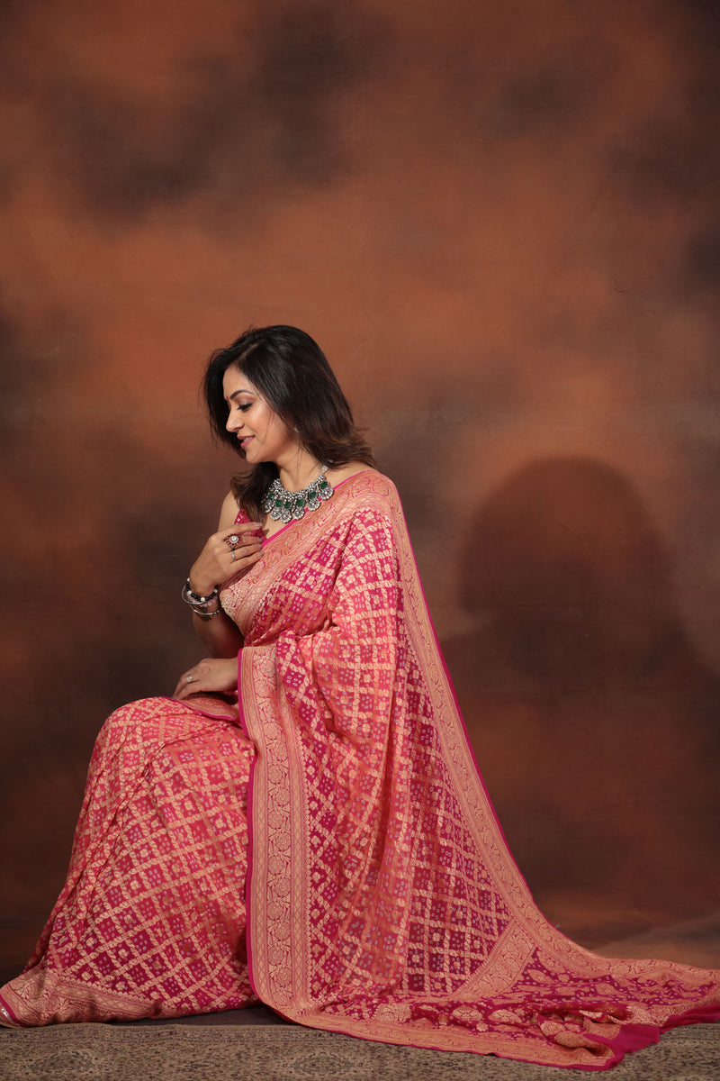 Blush PinK Pure Georgette Banarsi Saree