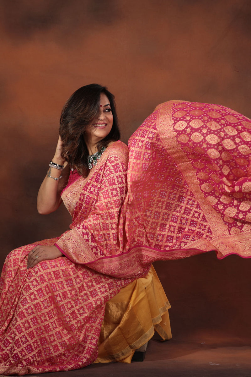 Blush PinK Pure Georgette Banarsi Saree