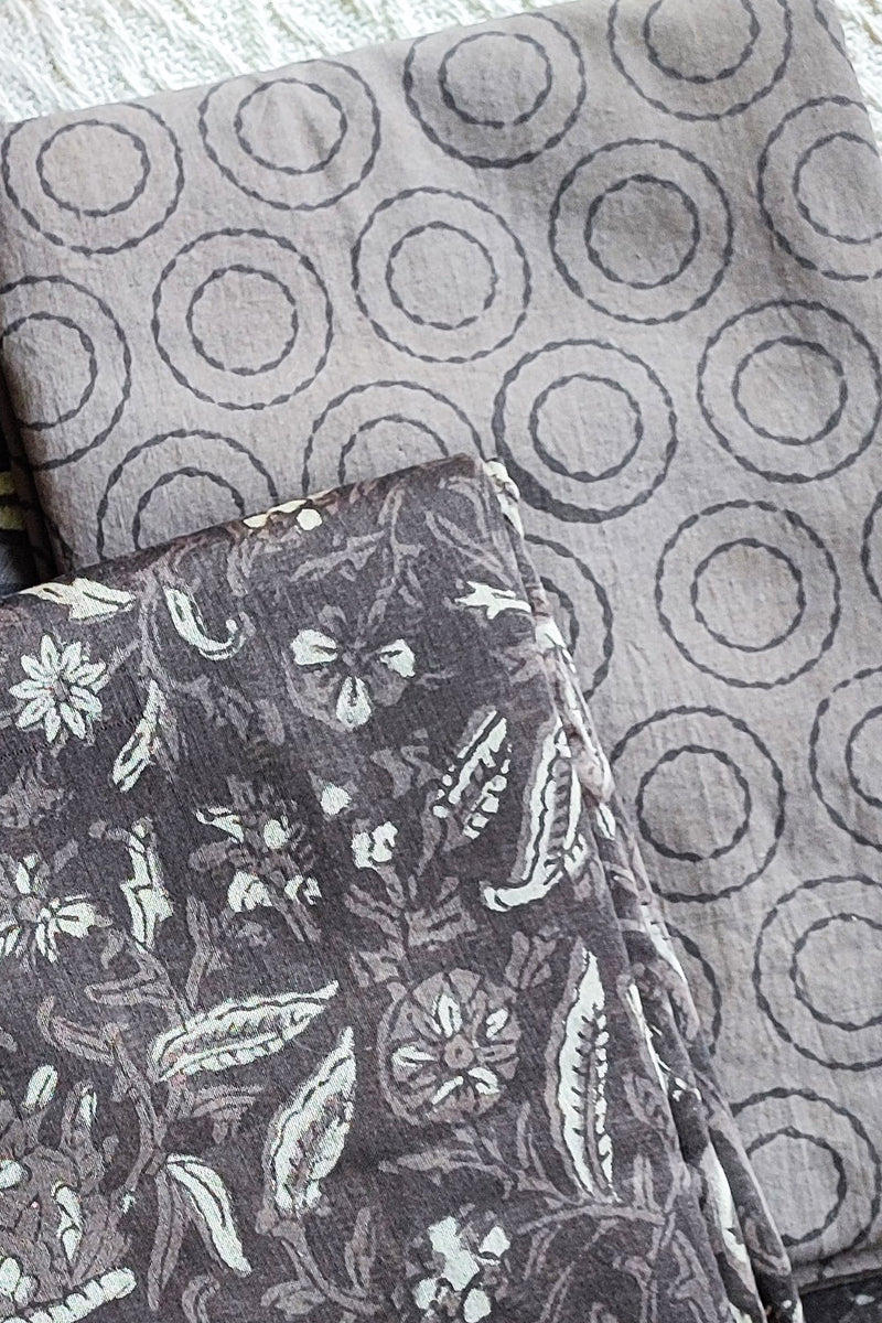 Grayish Brown Chanderi Silk Suits with Vanaspati Prints