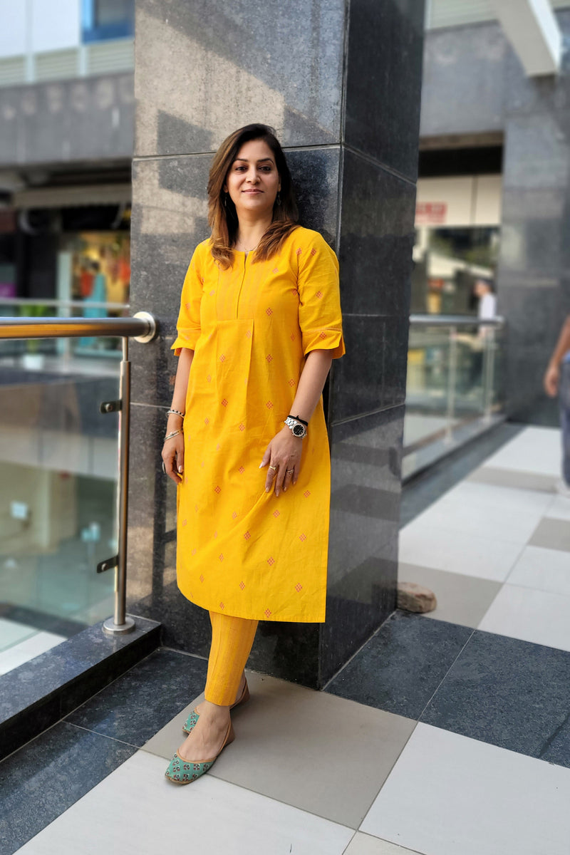 Amber Yellow Handloom Cotton Kurta & Pant Set