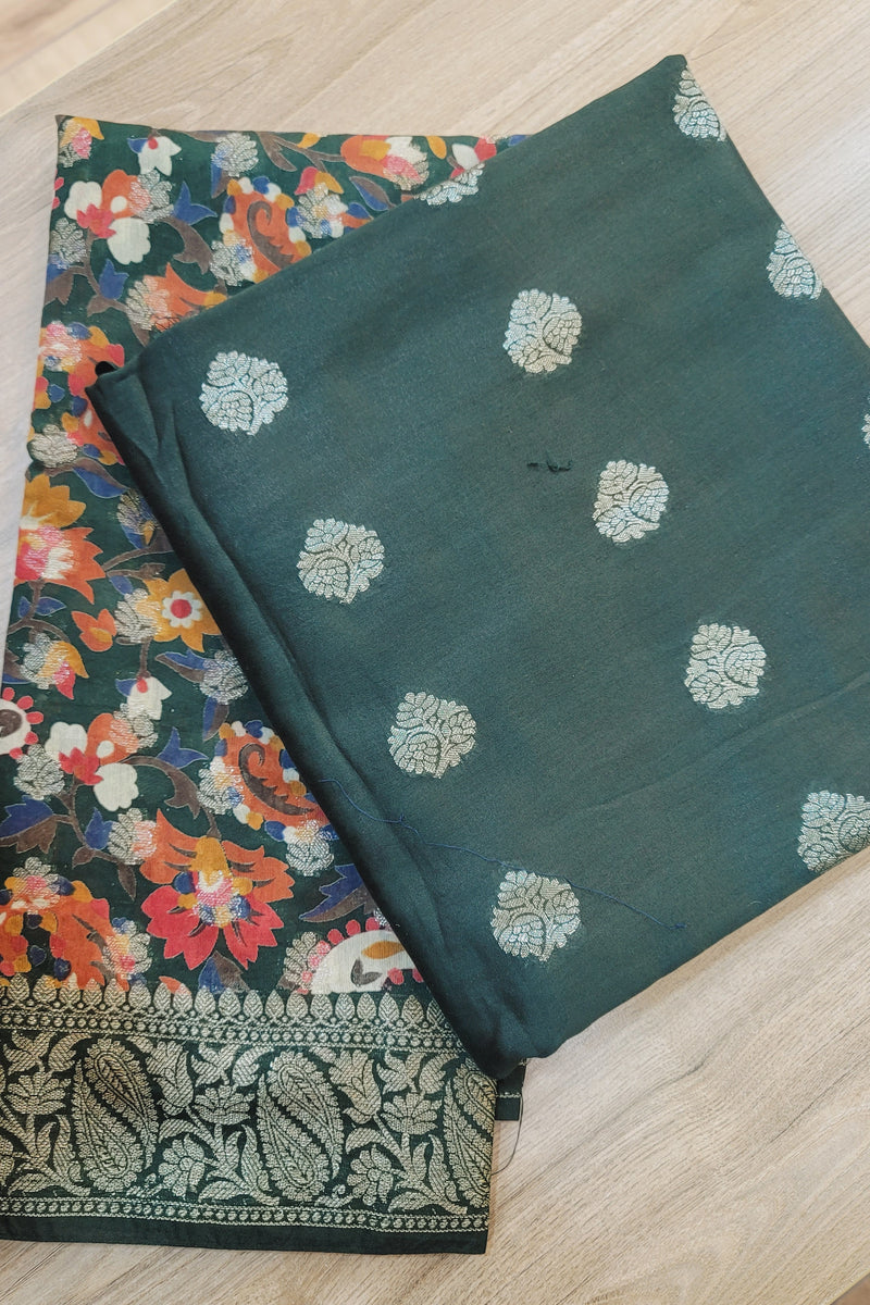 Dark Green Shade Banarsi Chanderi Silk Suit with Banarsi Chanderi Dupatta