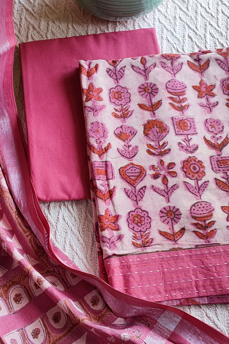 Rogue Pink Vanaspati Cotton Suit Set with Linen Dupatta