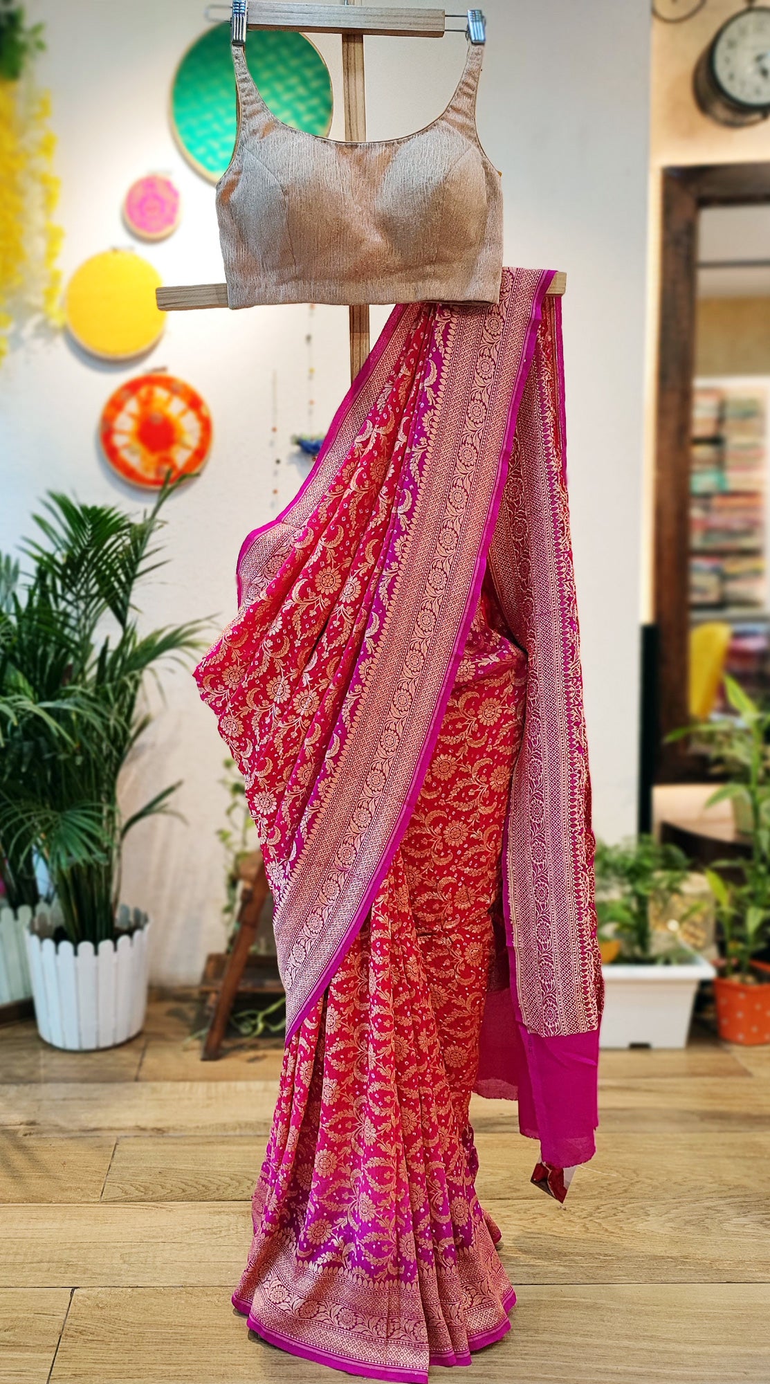 Blush PinK Pure Georgette Banarsi Bandhej Saree