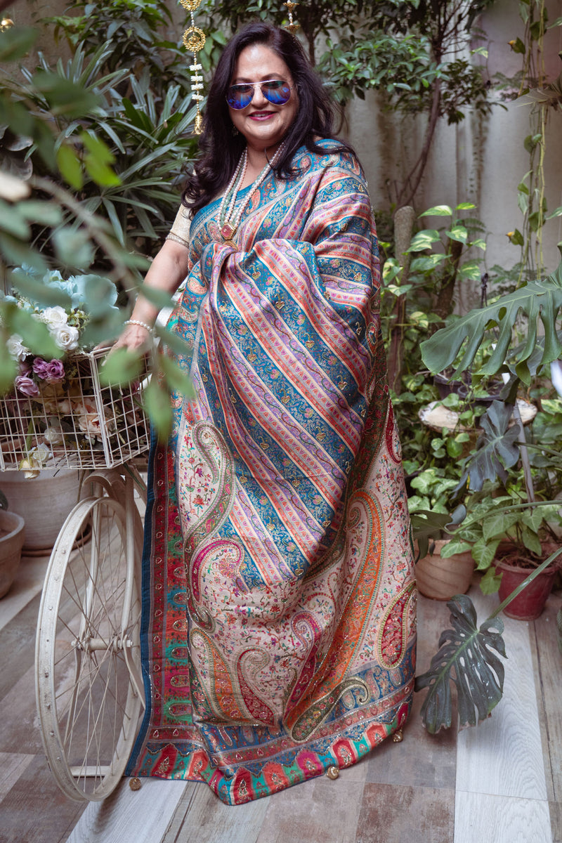 Multicolour Dola Banarasi Silk Saree with Intricate Weaving and Handwork