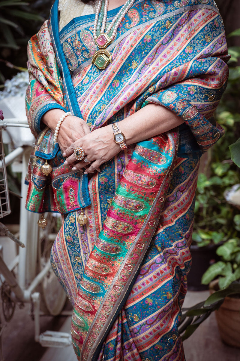 Multicolour Dola Banarasi Silk Saree with Intricate Weaving and Handwork