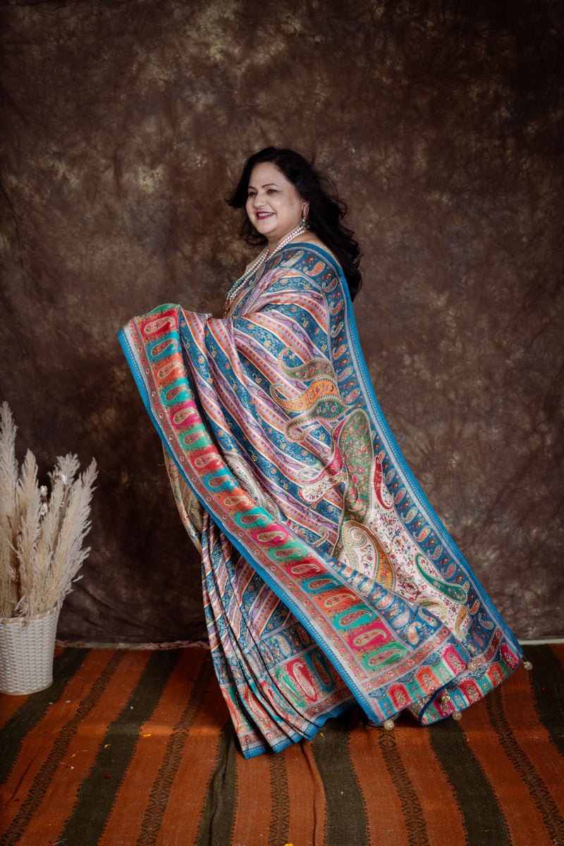 Multicolour Dola Banarasi Silk Saree with Intricate Weaving and Handwork