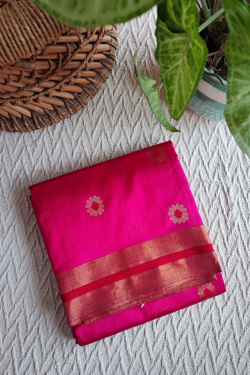 Ruby Pink Premium Pattu Silk Chanderi Saree with Minakari motifs