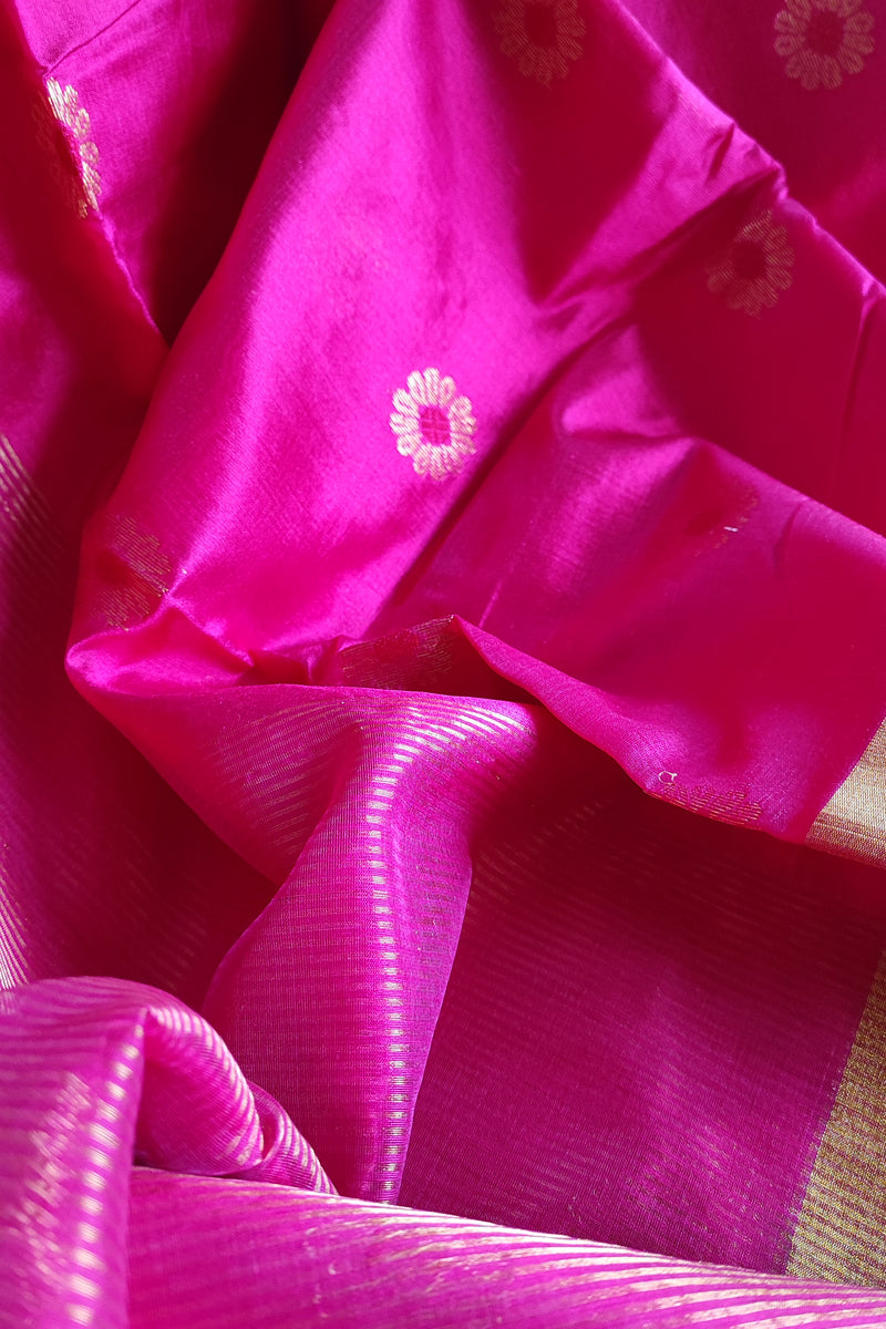 Ruby Pink Premium Pattu Silk Chanderi Saree with Minakari motifs