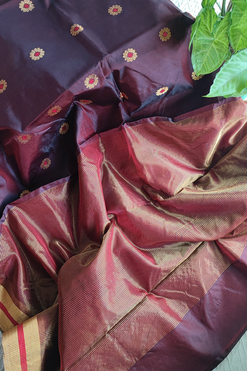 Mulberry Purple Premium Pattu Silk Chanderi Saree with Minakari motifs