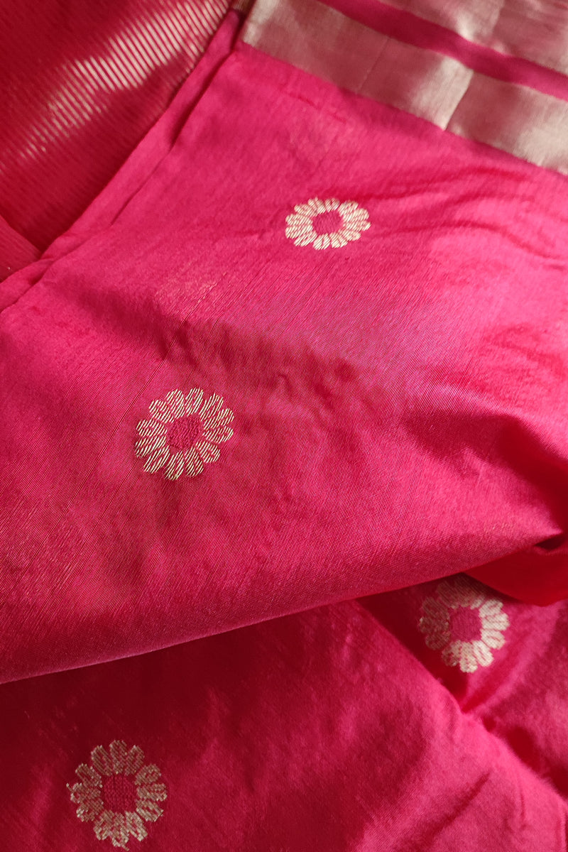 Crimson Red Premium Pattu Silk Chanderi Saree with Minakari motifs