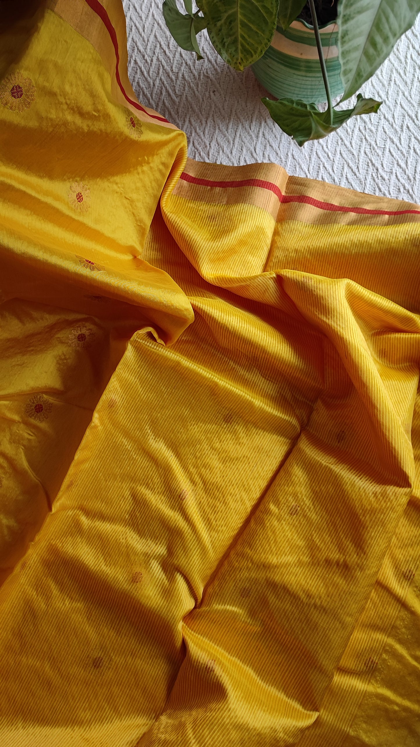 Turmeric Yellow Premium Pattu Silk Chanderi Saree with Minakari