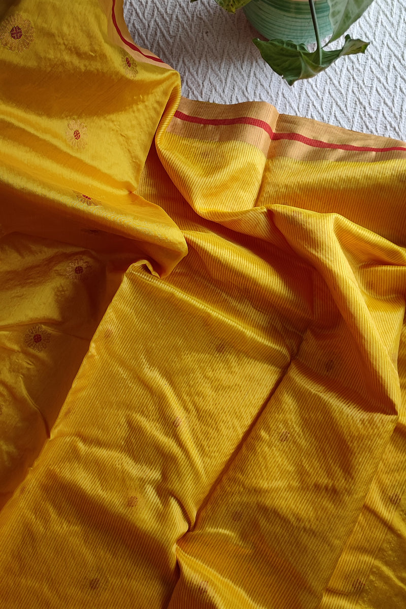 Turmeric Yellow Premium Pattu Silk Chanderi Saree with Minakari
