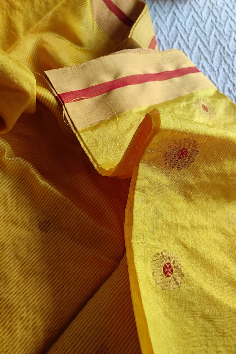 Turmeric Yellow Premium Pattu Silk Chanderi Saree with Minakari