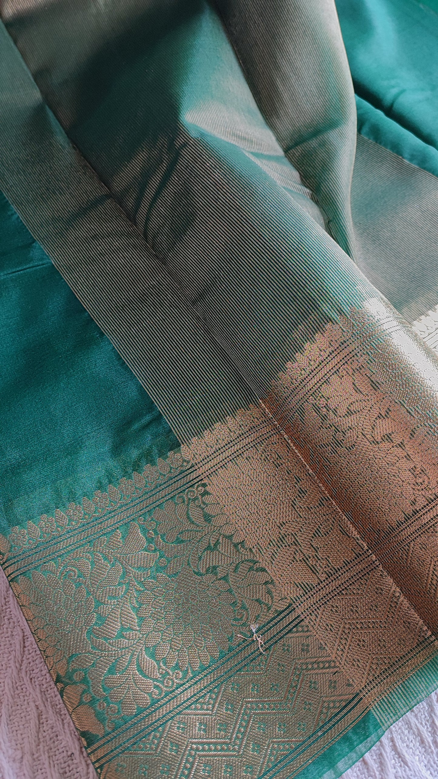 Emerald green Semi Organza Saree With Zari Border