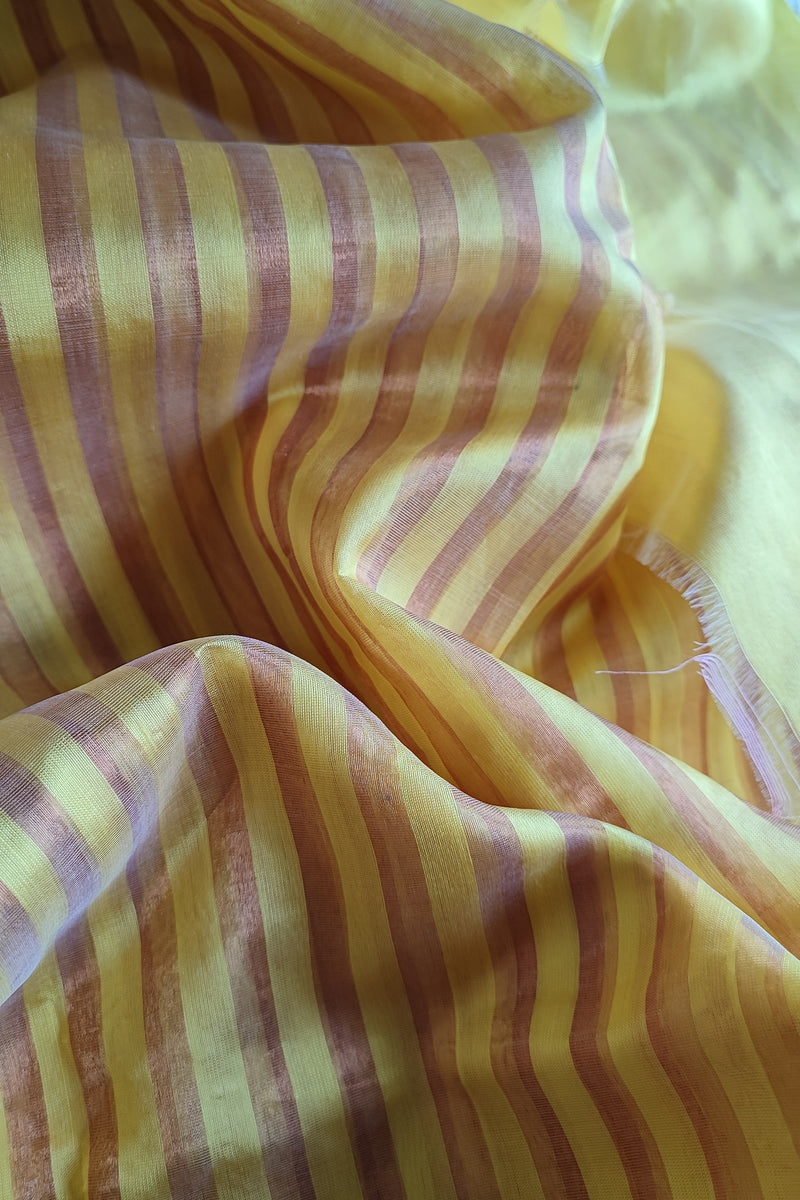 Sunrise Yellow Premium Pattu Silk Chanderi Saree with Stripes