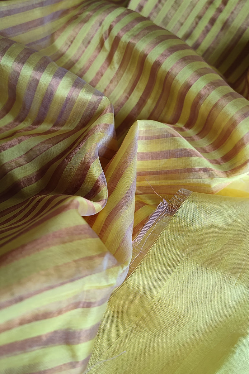 Sunrise Yellow Premium Pattu Silk Chanderi Saree with Stripes