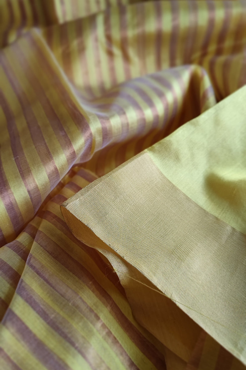 Sunrise Yellow Premium Pattu Silk Chanderi Saree with Stripes