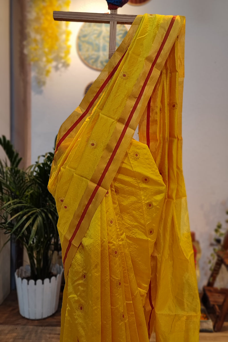 Turmeric Yellow Premium Pattu Silk Chanderi Saree with Minakari