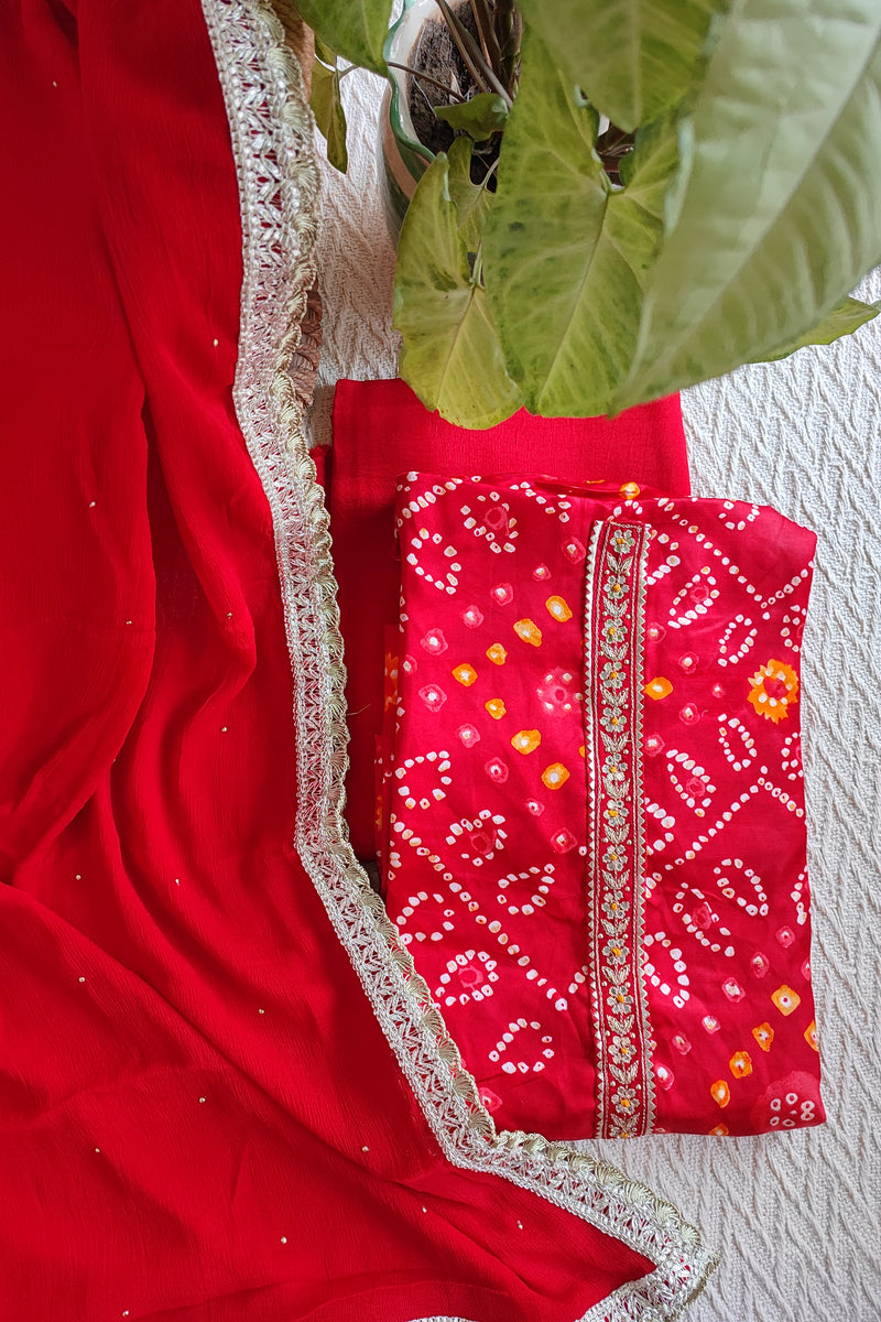 Scarlet Red Modal bandhej Suit Set with Dupatta