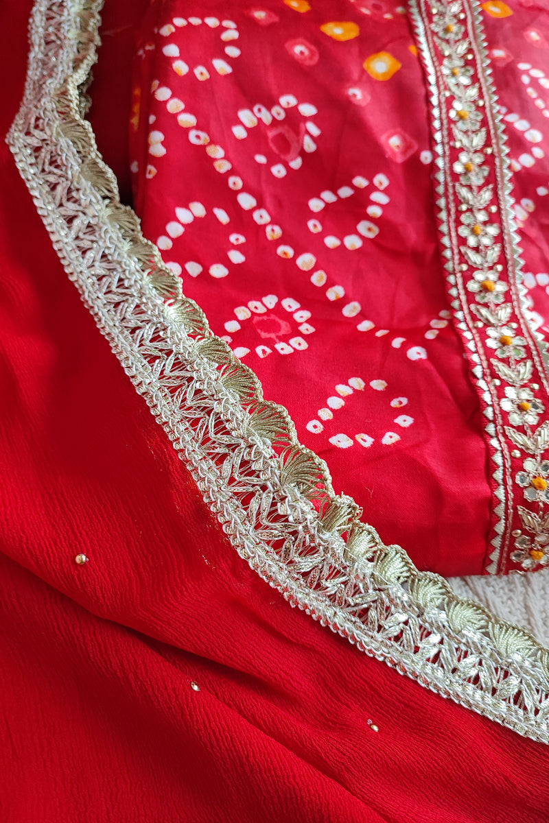 Scarlet Red Modal bandhej Suit Set with Dupatta