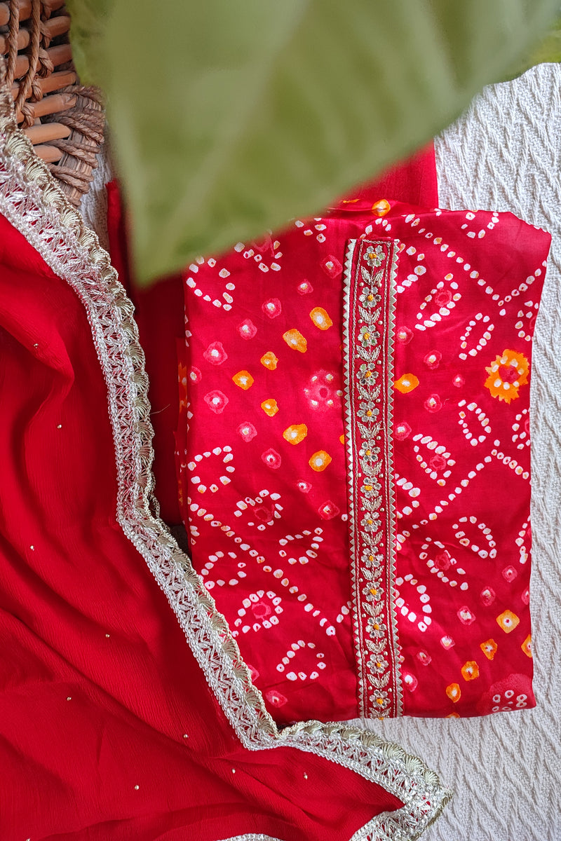 Scarlet Red Modal bandhej Suit Set with Dupatta