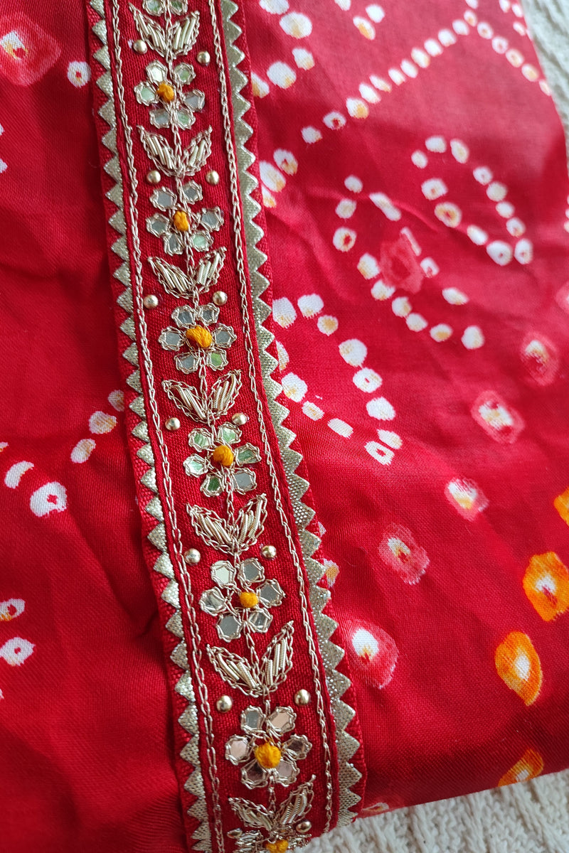 Scarlet Red Modal bandhej Suit Set with Dupatta